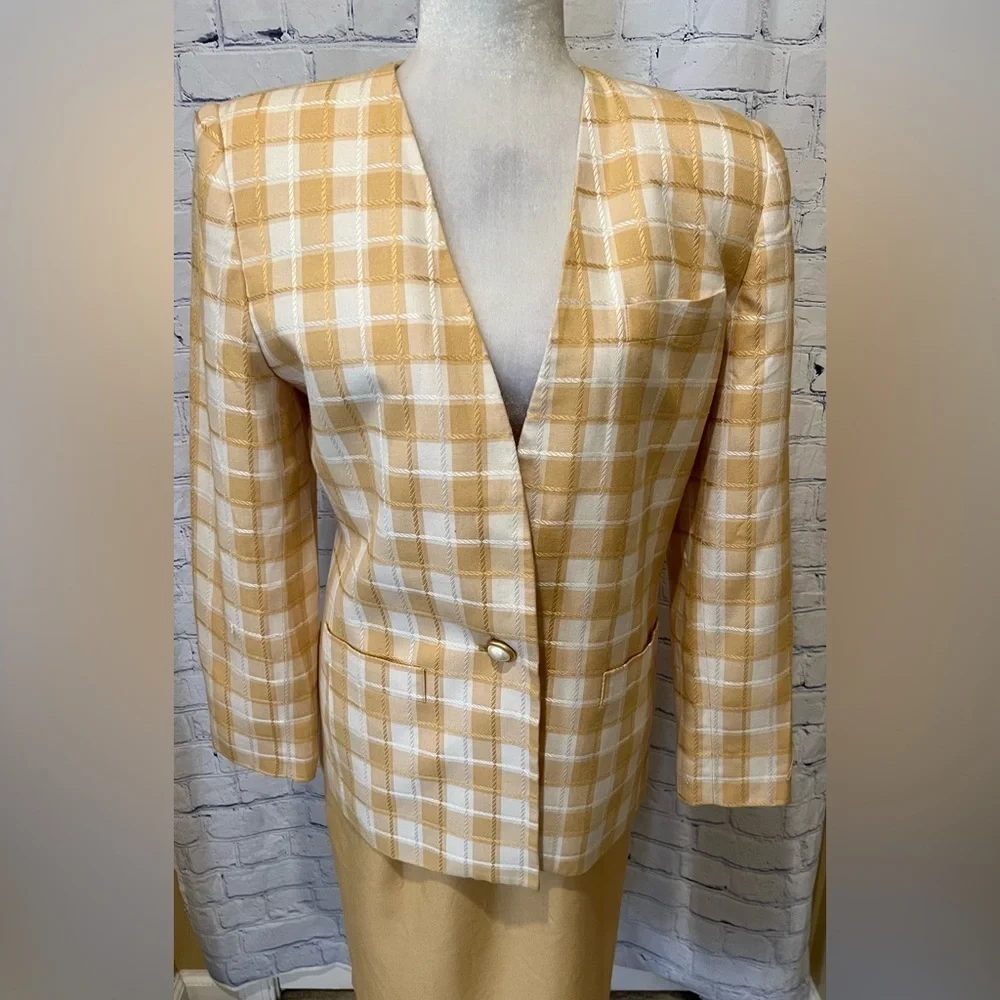 Vintage Sassoon women’s two-piece yellow plaid skirt Suit Set size 8 - Picture 2 of 11